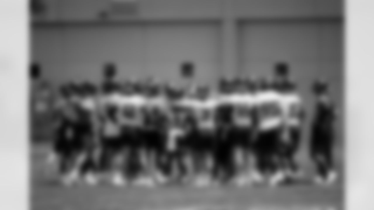 Special teams players huddle together during a mandatory minicamp practice at Broncos Park Powered by CommonSpirit on June 11, 2025 in Englewood, Colorado. Photo by Ben Swanson / Denver Broncos