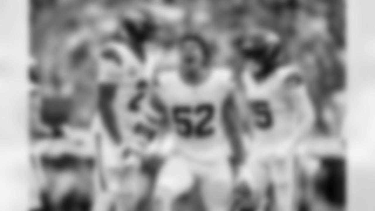 Denver Broncos cornerback Pat Surtain II (2) celebrates with cornerback Pat Surtain II (2) after a fumble during the Broncos' Week 3 game against the Los Angeles Chargers at SoFi Stadium in Inglewood, California on September 21, 2025. Photo by Gabriel Christus / Denver Broncos