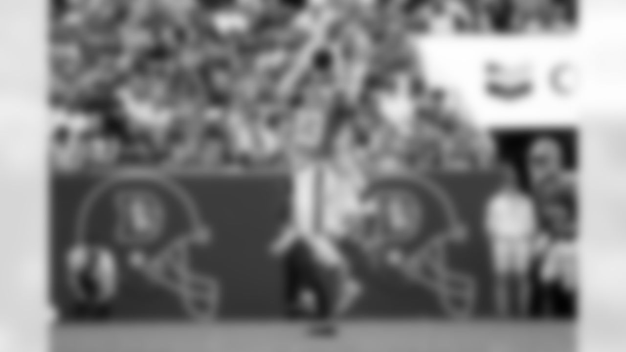 Denver Broncos cornerback Jahdae Barron (23) intercepts a pass during the Broncos' Week 8 game against the Dallas Cowboys at Empower Field at Mile High in Denver, Colorado on October 26, 2025. Photo by Ben Swanson / Denver Broncos