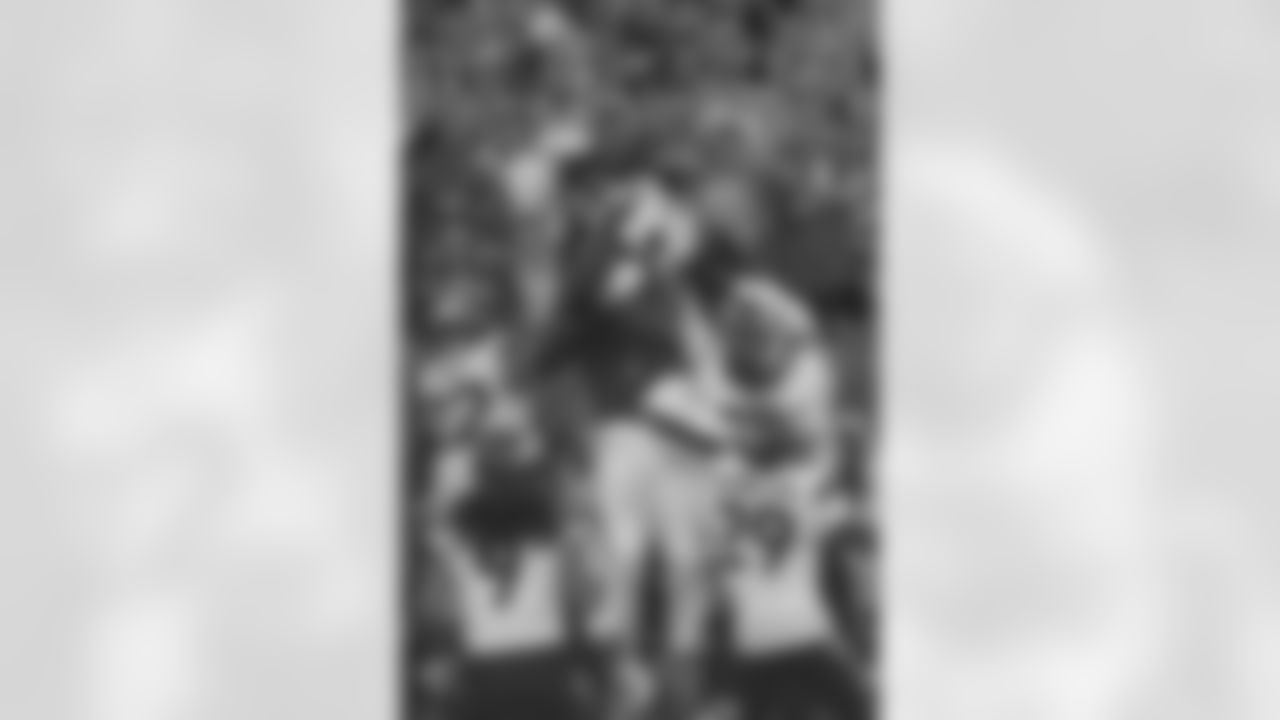 Philadelphia Eagles wide receiver DeVonta Smith (6), Denver Broncos safety Brandon Jones (22), safety Devon Key (26), cornerback Ja'Quan McMillian (29) and cornerback Pat Surtain II (2) go up for a Hail Mary pass during the Broncos' Week 5 game against the Philadelphia Eagles at Lincoln Financial Field in Philadelphia, Pennsylvania on October 5, 2025. Photo by Gabriel Christus / Denver Broncos