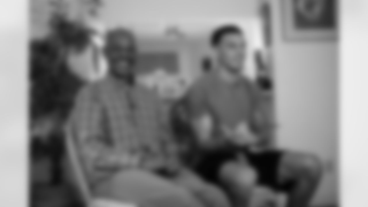 Justin Simmons and his father, Victor, speak during an interview in Justin's grandparents' home in his hometown of Stuart, Florida, on January 29, 2020. (Photo by Ben Swanson/DenverBroncos.com)