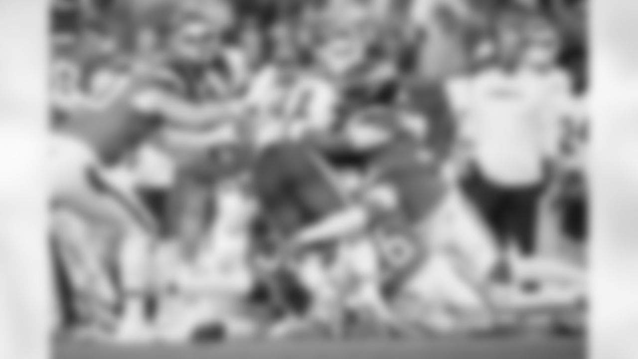 Reese Taylor and Devon Key during the Broncos' Week 11 game against the Kansas City Chiefs at Empower Field at Mile High in Denver, Colorado on November 16, 2025. Photo by Gabriel Christus / Denver Broncos