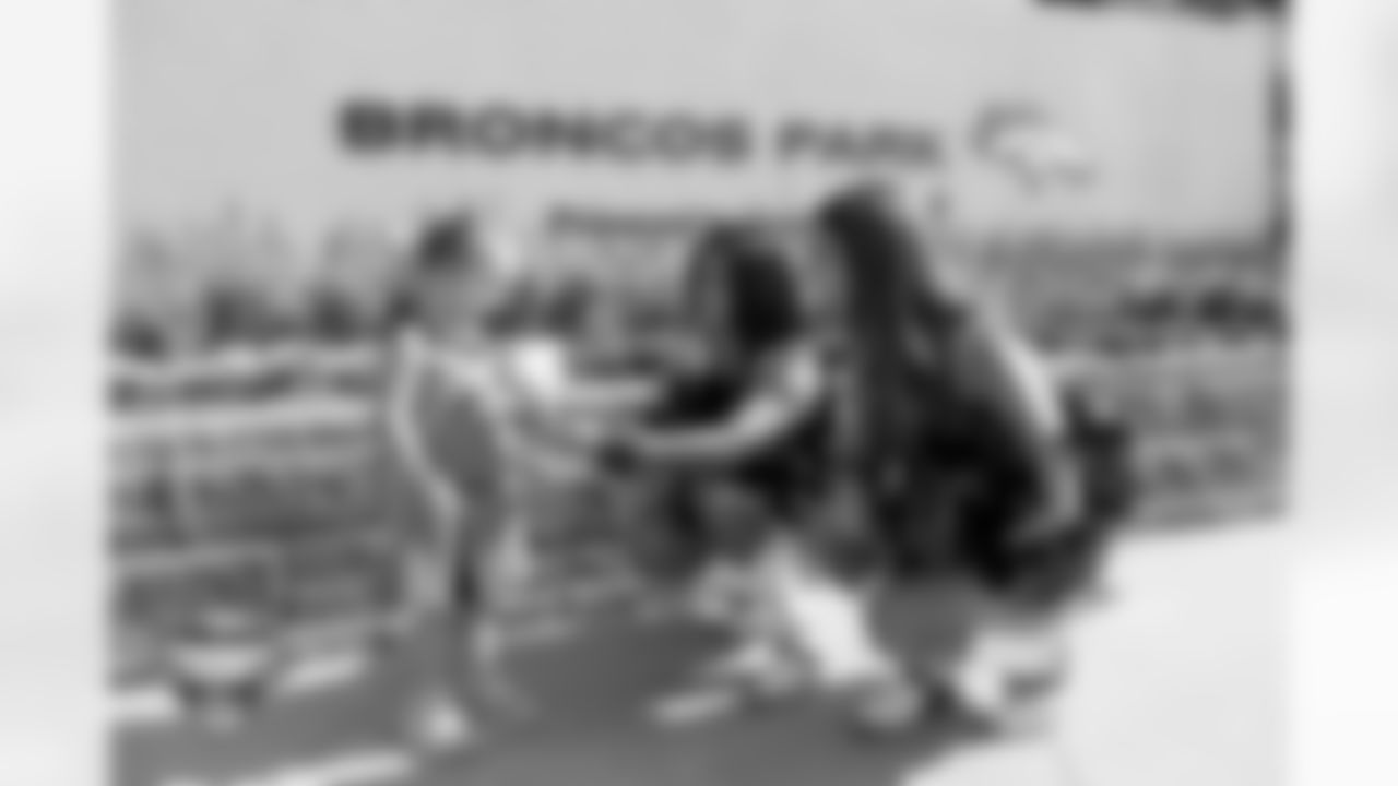 DBC Ariana and DBC Renee with fans during a training camp practice at Broncos Park Powered by CommonSpirit on Friday, July 25, 2025 in Englewood, Colorado.
Photo by Gabriel Christus / Denver Broncos