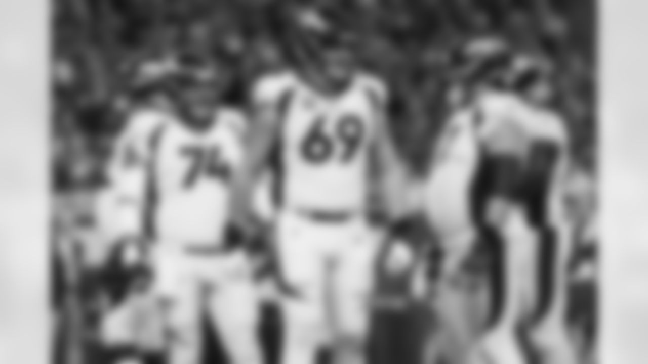 The offensive line during the Broncos' Week 15 game against the Detroit Lions at Ford Field in Detroit, Michigan on December 16, 2023. Photo by Ben Swanson / Denver Broncos