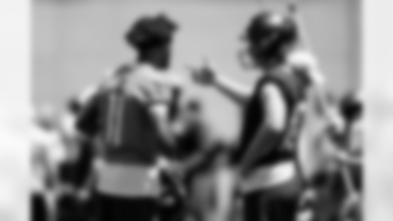Troy Franklin and Bo Nix during a mandatory minicamp practice at Broncos Park Powered by CommonSpirit on June 10, 2025 in Englewood, Colorado. Photo by Ben Swanson / Denver Broncos