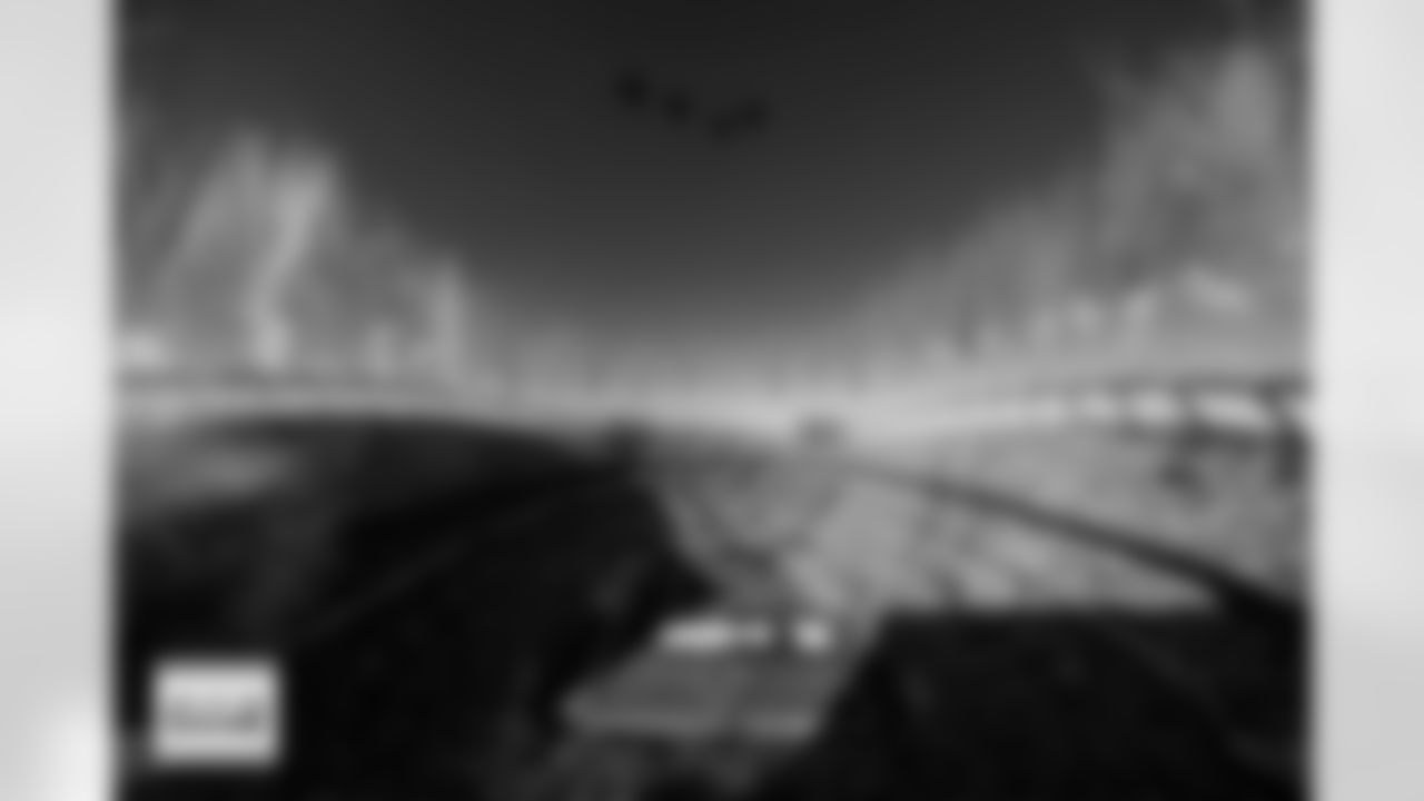 A general overall view of Empower Field at Mile High as four F-35s do a flyover with fireworks going off during the national anthem before the Broncos' Week 11 game against the Kansas City Chiefs at Empower Field at Mile High in Denver, Colorado on November 16, 2025. Photo by Gabriel Christus / Denver Broncos