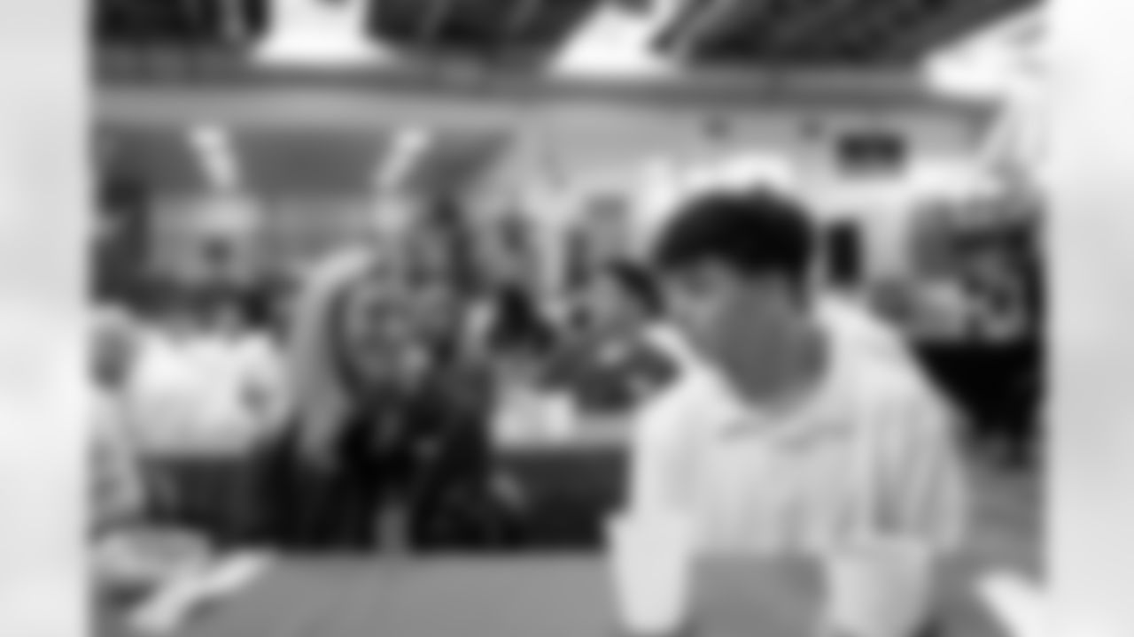 Carrie Walton Penner talks with inmates at lunch during a visit to the Arkansas Valley Correctional Facility in Ordway, Colorado on October 14, 2025. In partnership with the Vera Institute of Justice, the Denver Broncos Foundation toured ChangeMakers Village (a Restoring Promise Unit).Photo by Gabriel Christus / Denver Broncos