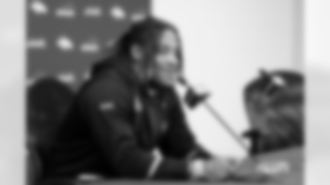 Nik Bonitto talks with the media after being drafted on Saturday, April 30, 2022 at UCHealth Training Center in Englewood, Colorado.
Photo by Gabriel Christus