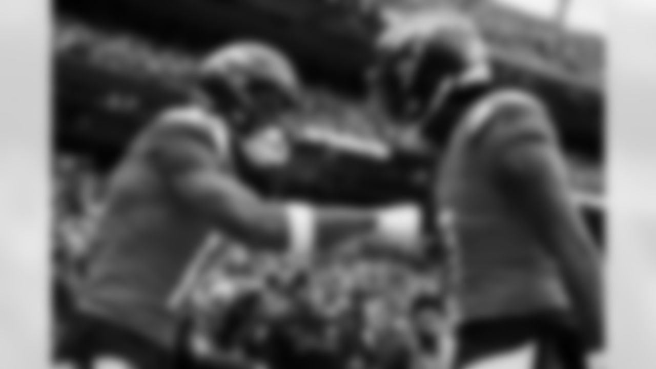 Denver Broncos wide receiver Courtland Sutton (14) celebrates a touchdown with wide receiver Lil'Jordan Humphrey (17) during the AFC Championship Game between the Denver Broncos and New England Patriots at Empower Field at Mile High in Denver, Colorado on January 25, 2026. Photo by Gavin Liddell / Denver Broncos