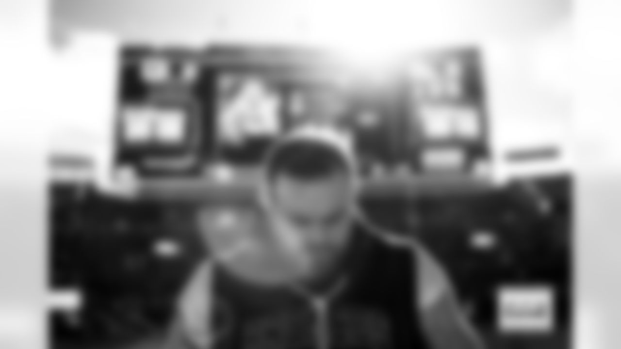 Denver Broncos guard Quinn Meinerz warms up before the Broncos' Week 15 game against the Green Bay Packers at Empower Field at Mile High in Denver, Colorado on December 14, 2025. Photo by Gabriel Christus / Denver Broncos