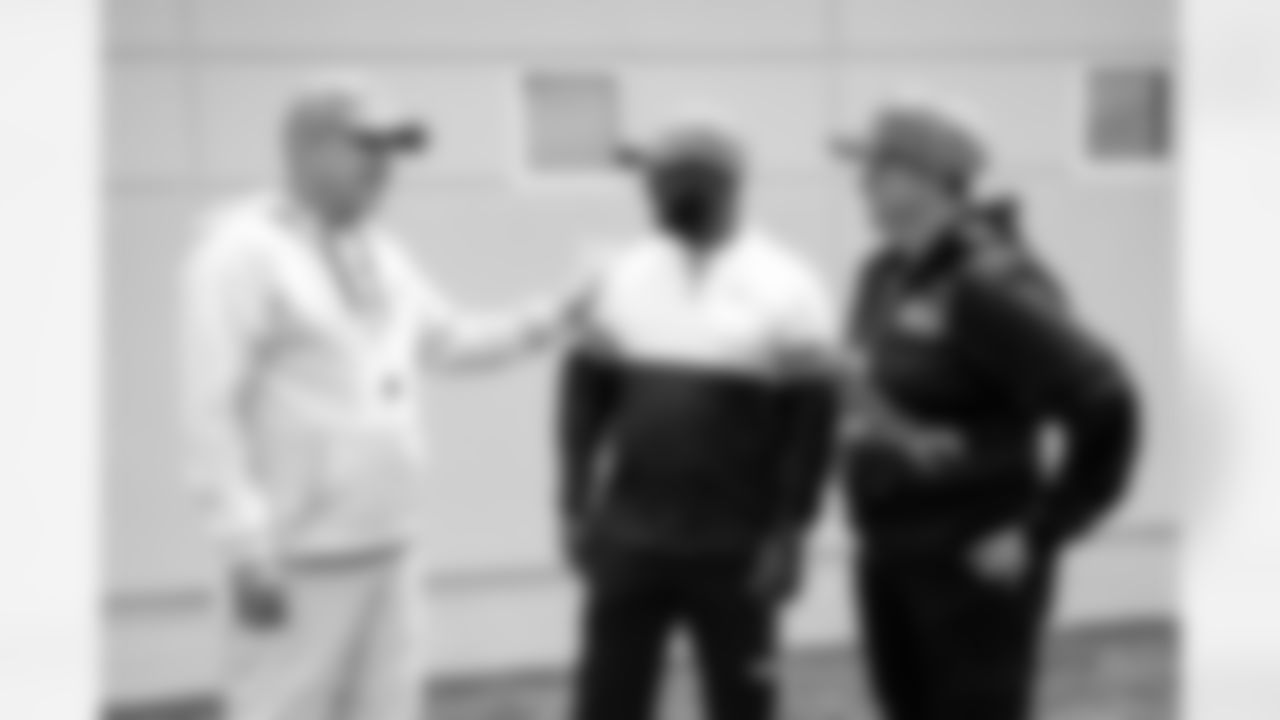 Sean Payton greets high school coaches at an OTA practice at Broncos Park Powered by CommonSpirit in Englewood, Colorado on May 28, 2025. Photo by Ben Swanson / Denver Broncos