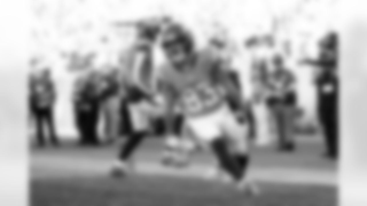 Denver Broncos wide receiver Michael Bandy (83) celebrates his first career touchdown reception during the Broncos' Week 15 game against the Green Bay Packers at Empower Field at Mile High in Denver, Colorado on December 14, 2025. Photo by Ben Swanson / Denver Broncos