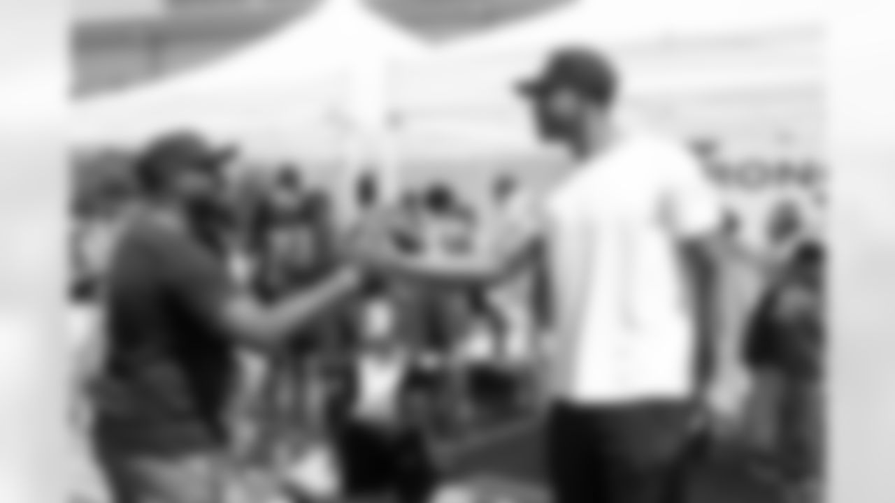 Courtland Sutton greets people during Baron Browning's Back to School Block Party on Sunday, August 4, 2024 at Broncos Park Powered by CommonSpirit in Englewood, Colorado.
Photo by Gabriel Christus / Denver Broncos