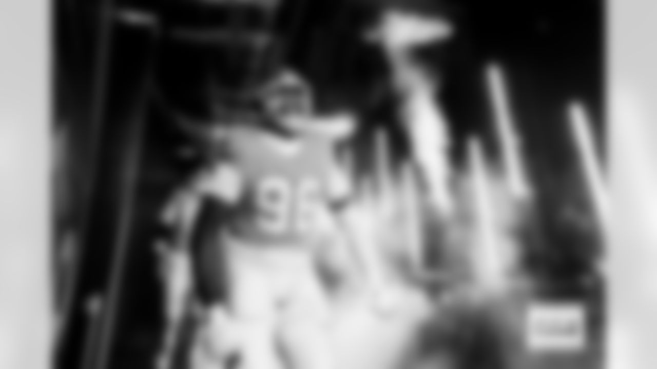 Eyioma Uwazurike walks in the tunnel before team introductions before the Broncos' Week 18 game against the Los Angeles Chargers at Empower Field at Mile High in Denver, Colorado on January 4, 2026. Photo by Gabriel Christus / Denver Broncos