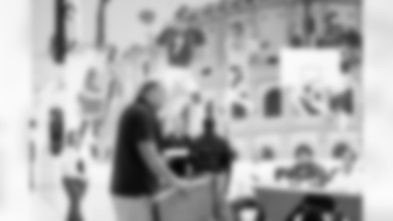 Garett Bolles speaks to the group during a visit to the Arkansas Valley Correctional Facility in Ordway, Colorado on October 14, 2025. In partnership with the Vera Institute of Justice, the Denver Broncos Foundation toured ChangeMakers Village (a Restoring Promise Unit).Photo by Gabriel Christus / Denver Broncos