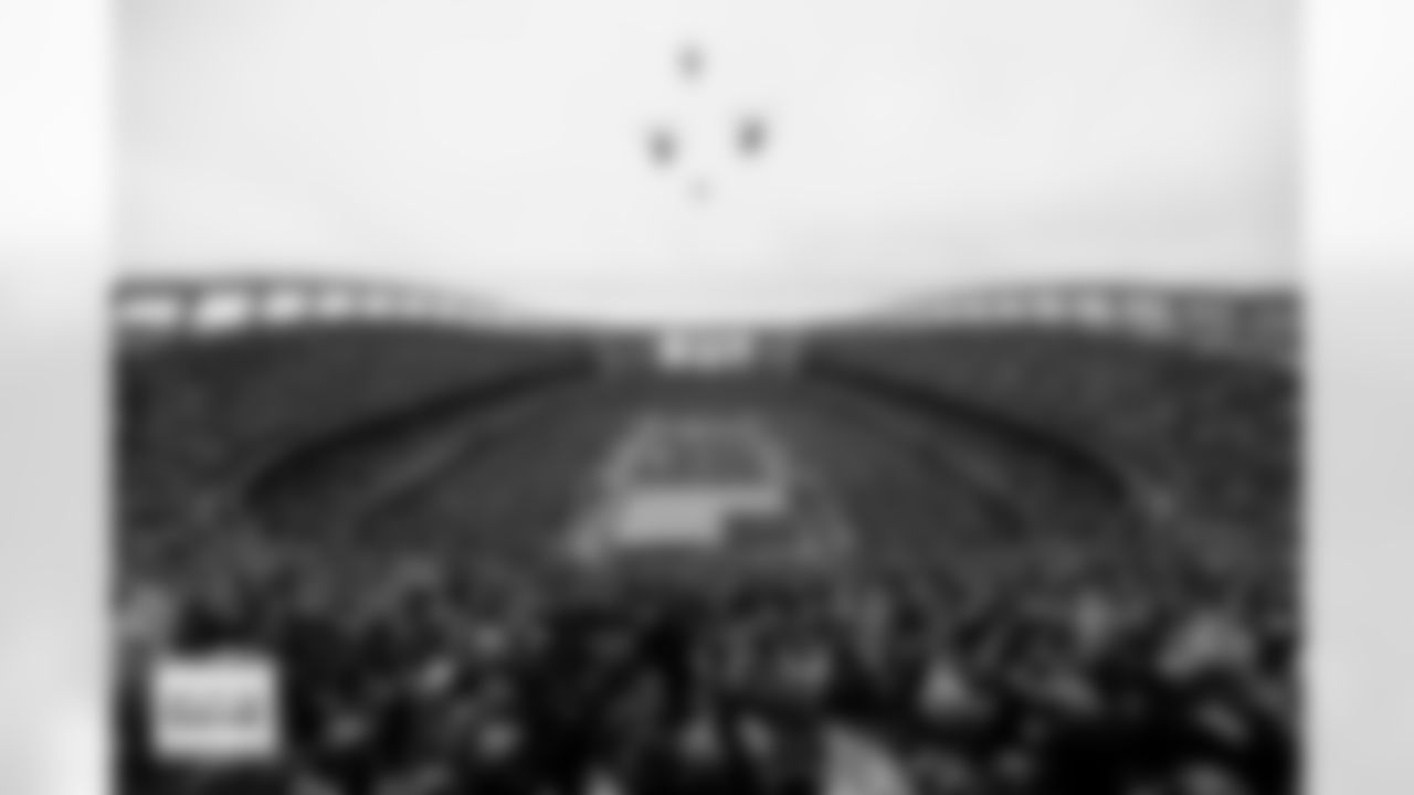 A general overhead view of a flyover during the national anthem before the AFC Championship Game between the Denver Broncos and New England Patriots at Empower Field at Mile High in Denver, Colorado on January 25, 2026. Photo by Gabriel Christus / Denver Broncos