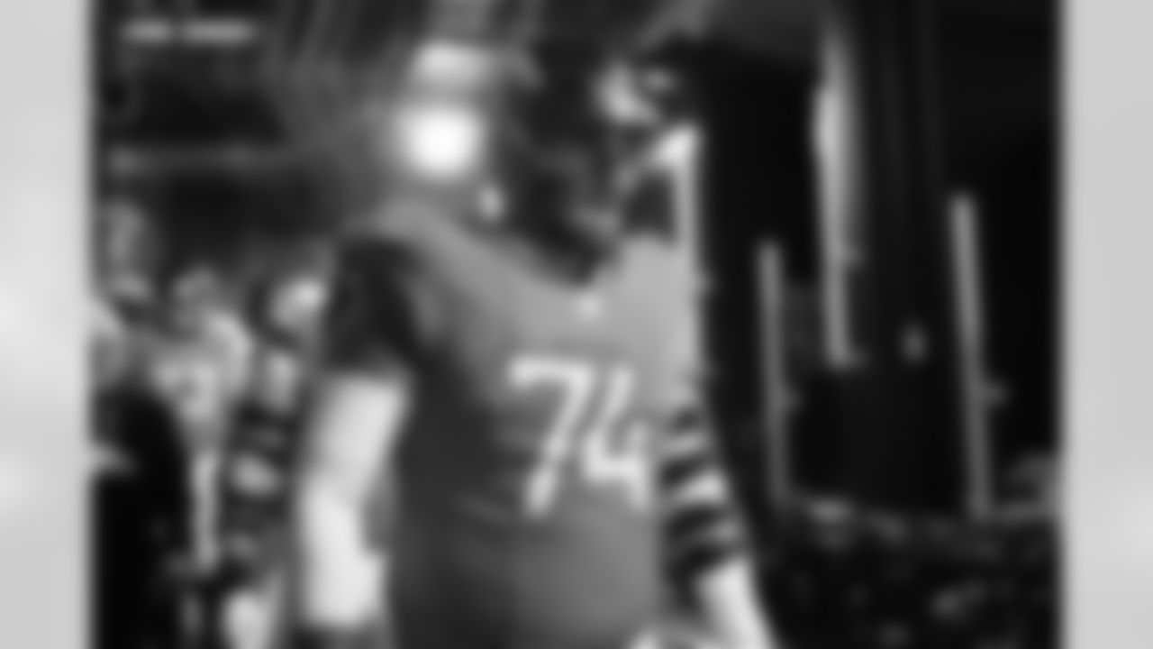 Ben Powers (74) before the AFC Championship Game between the Denver Broncos and New England Patriots at Empower Field at Mile High in Denver, Colorado on January 25, 2026. Photo by Ben Swanson / Denver Broncos