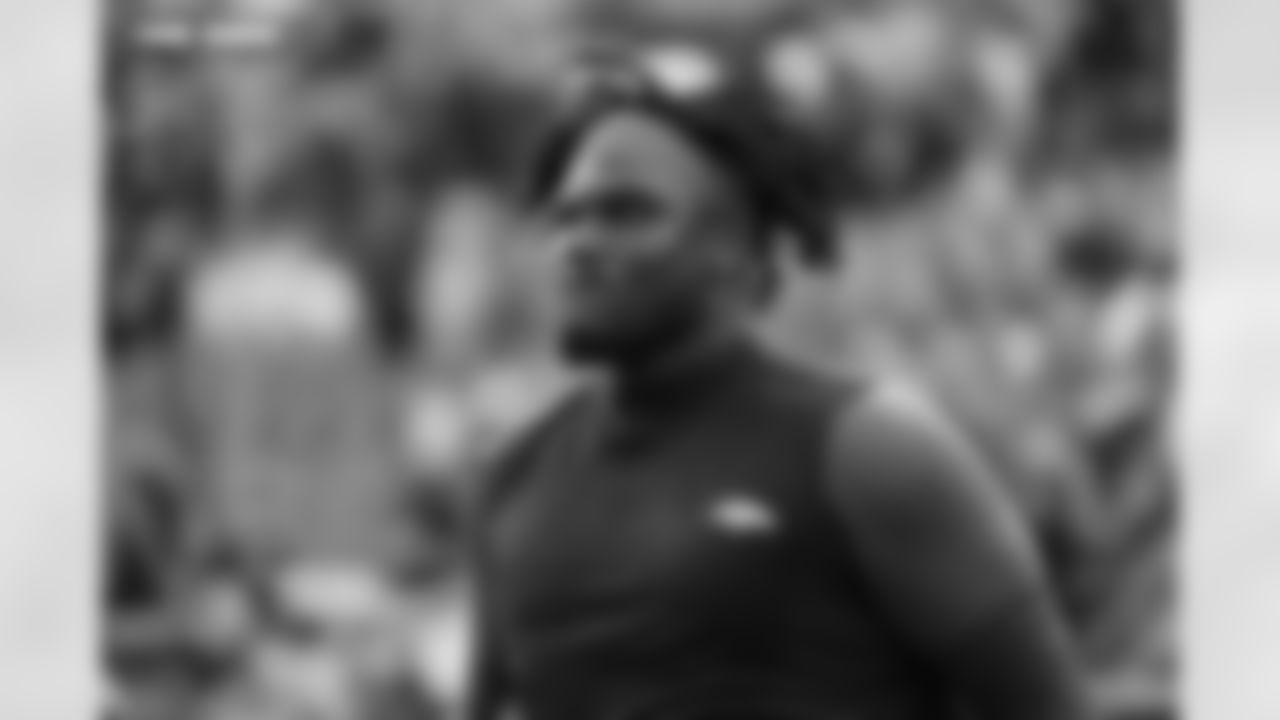 Malcolm Roach (97) before the AFC Championship Game between the Denver Broncos and New England Patriots at Empower Field at Mile High in Denver, Colorado on January 25, 2026. Photo by Ben Swanson / Denver Broncos