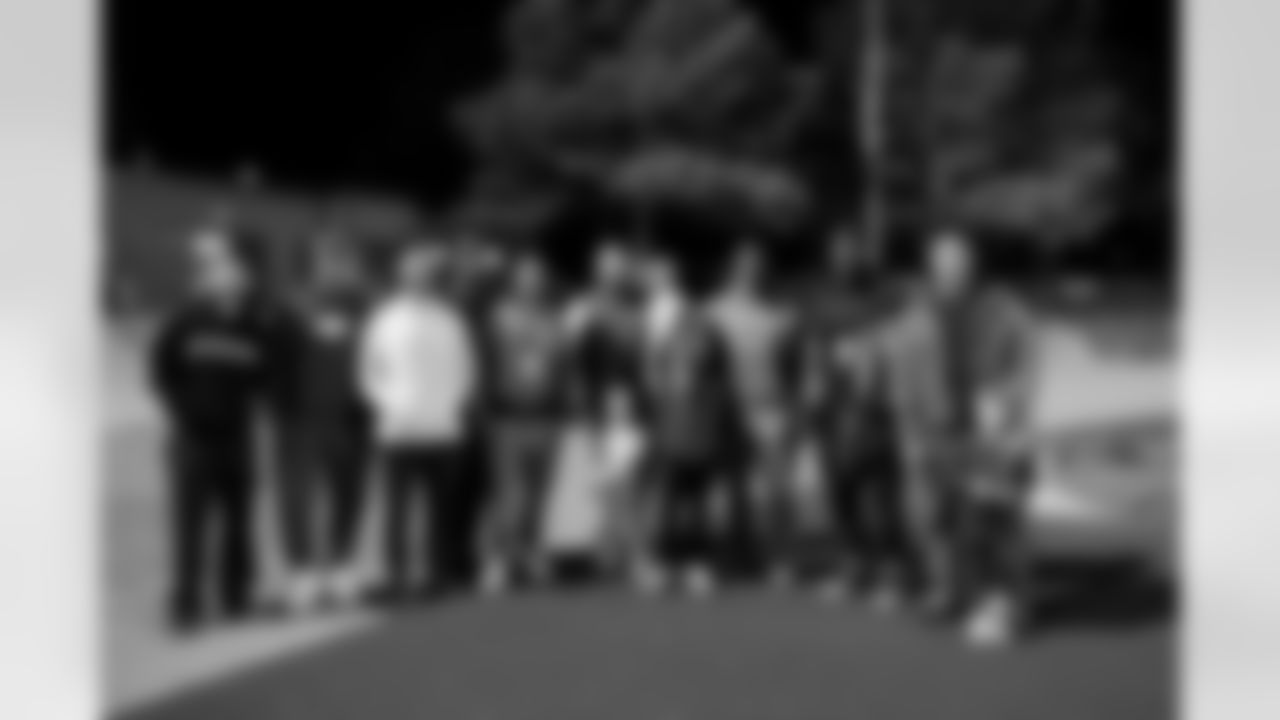 Pat Surtain II, Talanoa Hufanga, John Franklin-Myers, P.J. Locke, Brian Niedermeyer, Todd Davis, Jordan Turner and Devon Key pose for a photo during a visit to watch Cherry Creek play Fountain Fort Carson on Friday, November 14, 2025 at Cherry Creek High School in Greenwood Village, Colorado.
Photo by Gabriel Christus / Denver Broncos