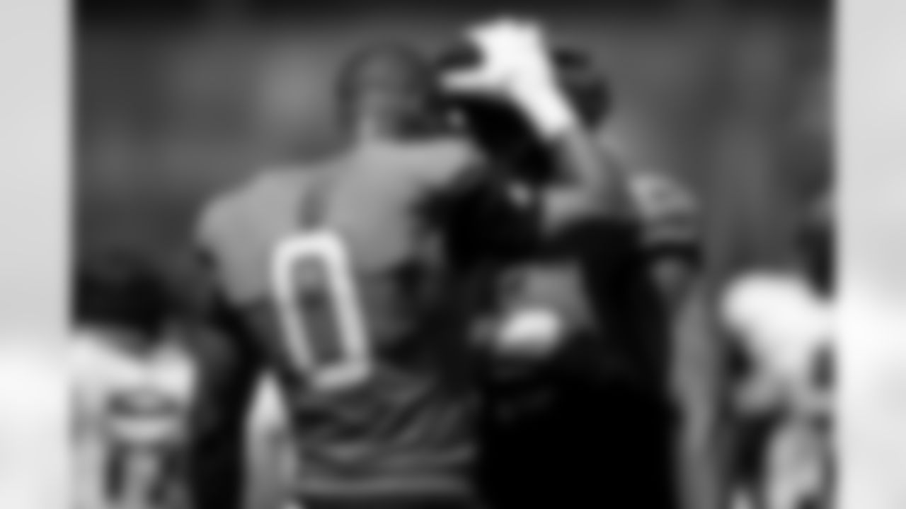 Jonathon Cooper and Jonah Elliss during a training camp practice at Broncos Park Powered by CommonSpirit on July 28, 2025 in Englewood, Colorado. Photo by Ben Swanson / Denver Broncos