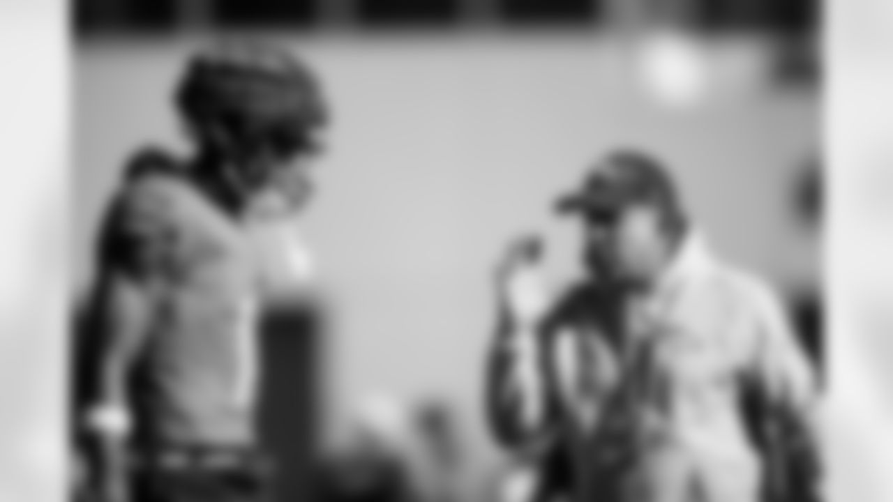 Courtland Sutton and Sean Payton during practice at Broncos Park Powered by CommonSpirit in Englewood, Colorado on November 13, 2025. Photo by Ben Swanson / Denver Broncos