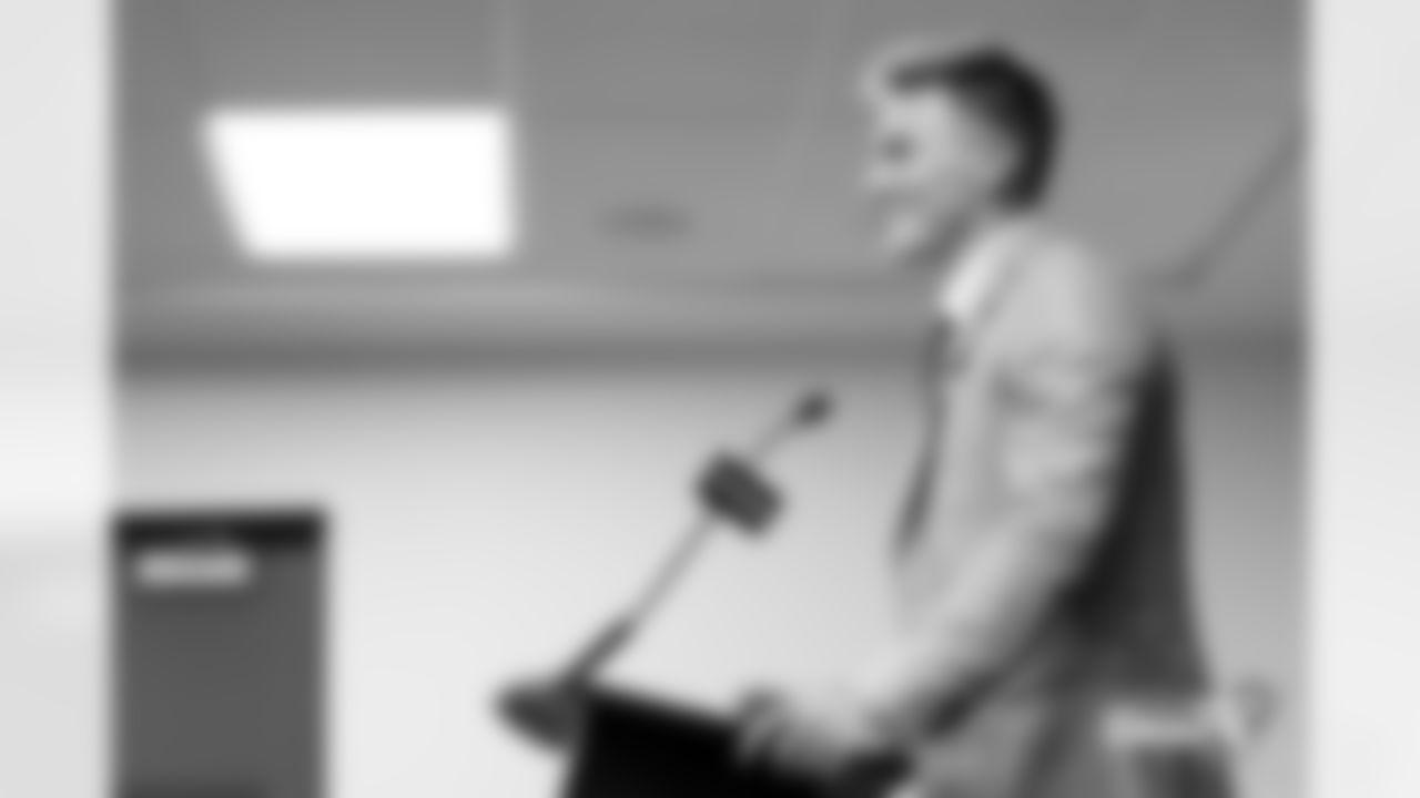 Bo Nix talks to the press during a press conference introducing him as the Denver Broncos' first-round pick at Centura Health Training Center in Englewood, Colorado on April 26, 2024. Photo by Gabriel Christus / Denver Broncos
