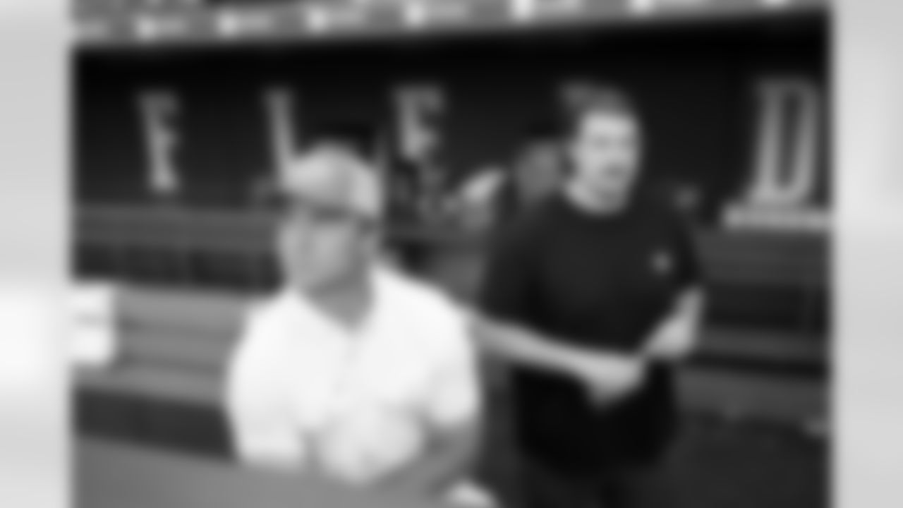 Sam Ehlinger and Nick Gargiulo before the Colorado Rockies game against the New York Yankees on Friday, May 23, 2025 at Coors Field in Denver, Colorado.
Photo by Gabriel Christus / Denver Broncos