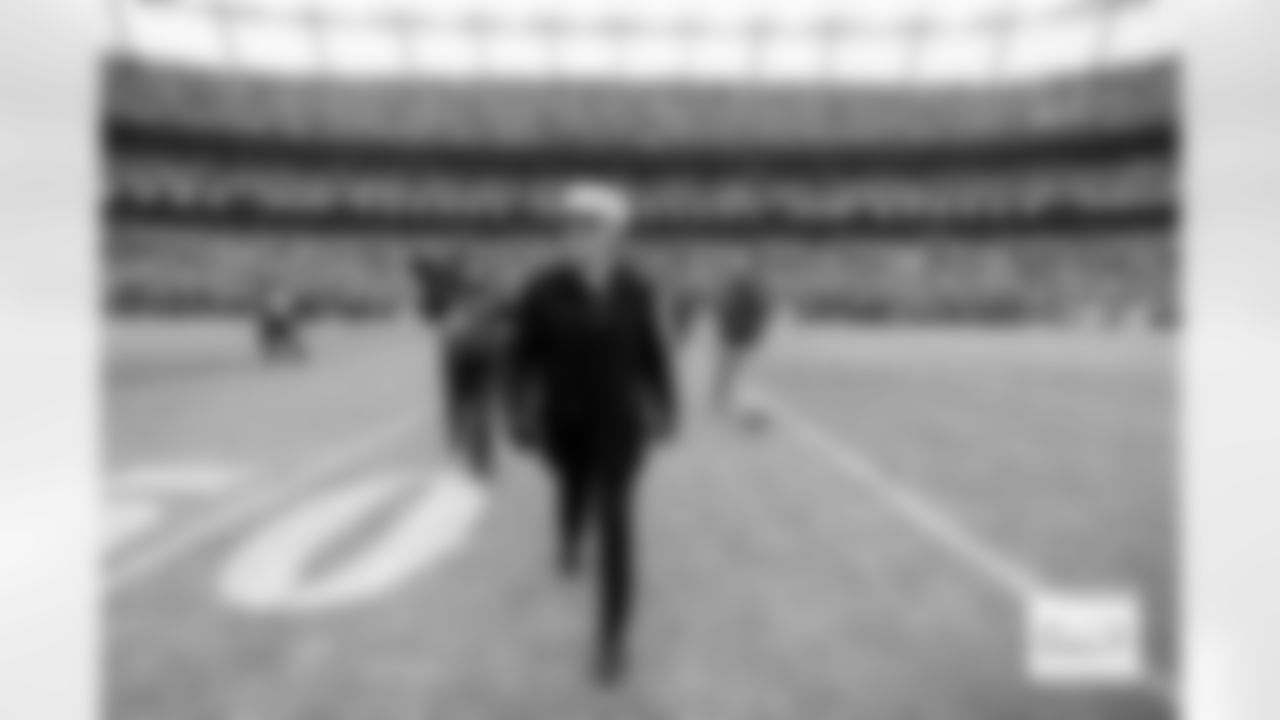 John Elway walks off the field after the coin toss before the AFC Championship Game between the Denver Broncos and New England Patriots at Empower Field at Mile High in Denver, Colorado on January 25, 2026. Photo by Gabriel Christus / Denver Broncos