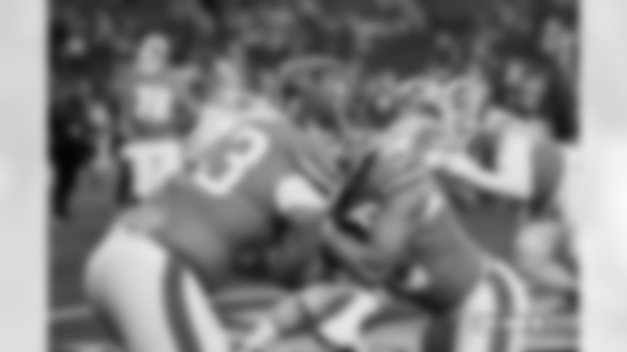 Denver Broncos offensive tackle Frank Crum (73) and linebacker Jonah Elliss (52) photographed on film during the Broncos' Week 10 game against the Las Vegas Raiders at Empower Field at Mile High in Denver, Colorado on November 7, 2025. Photo by Gabriel Christus / Denver Broncos