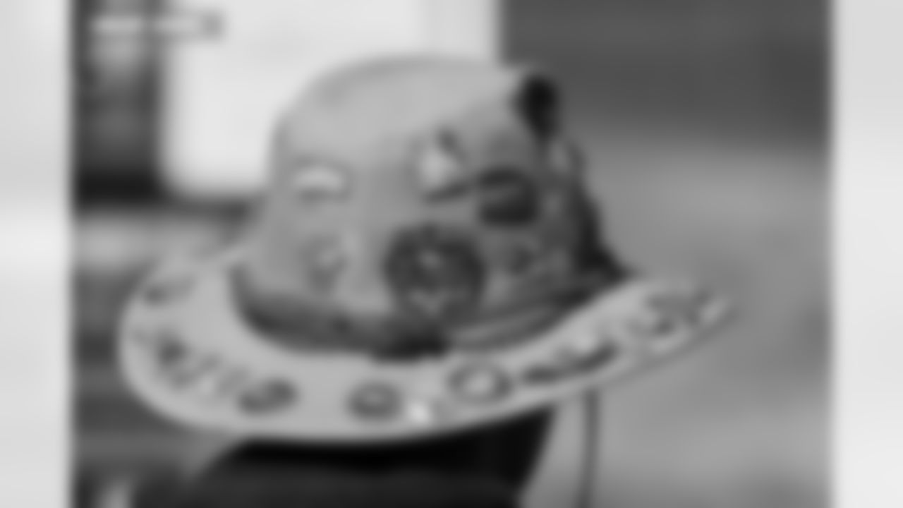 Denver Broncos pins covering a fan's hat before the Broncos' Divisional Round playoff game against the Buffalo Bills at Empower Field at Mile High in Denver, Colorado on January 17, 2026. Photo by Gavin Liddell / Denver Broncos