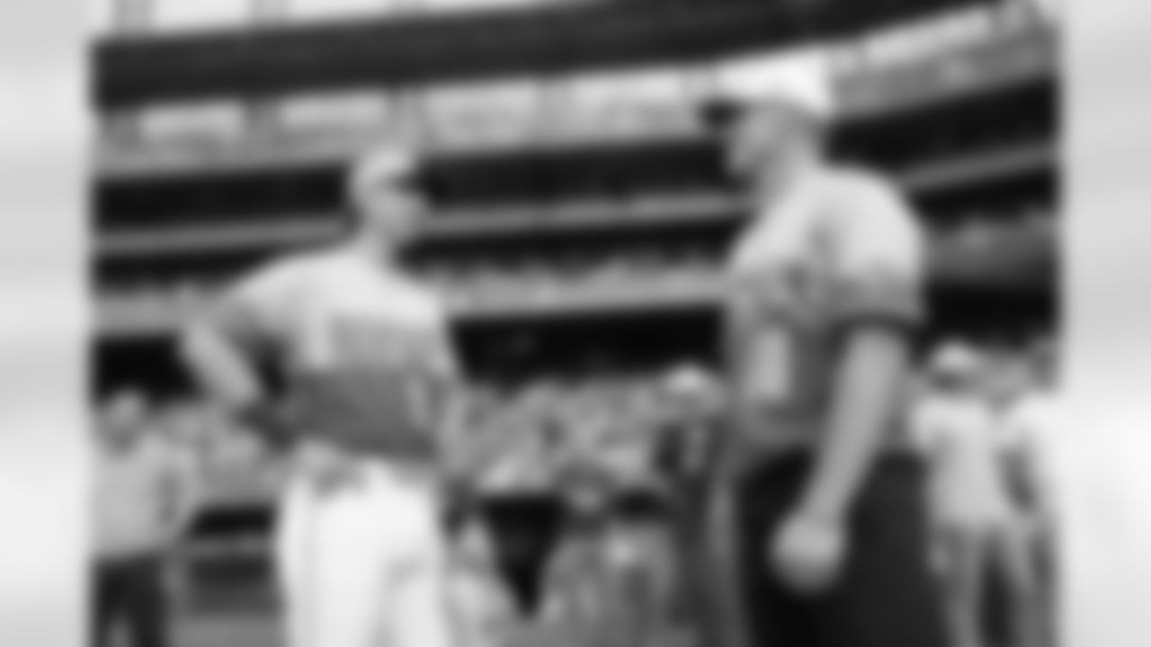 Bo Nix and Jordan Beck before the Colorado Rockies game against the New York Yankees on Friday, May 23, 2025 at Coors Field in Denver, Colorado.
Photo by Gabriel Christus / Denver Broncos