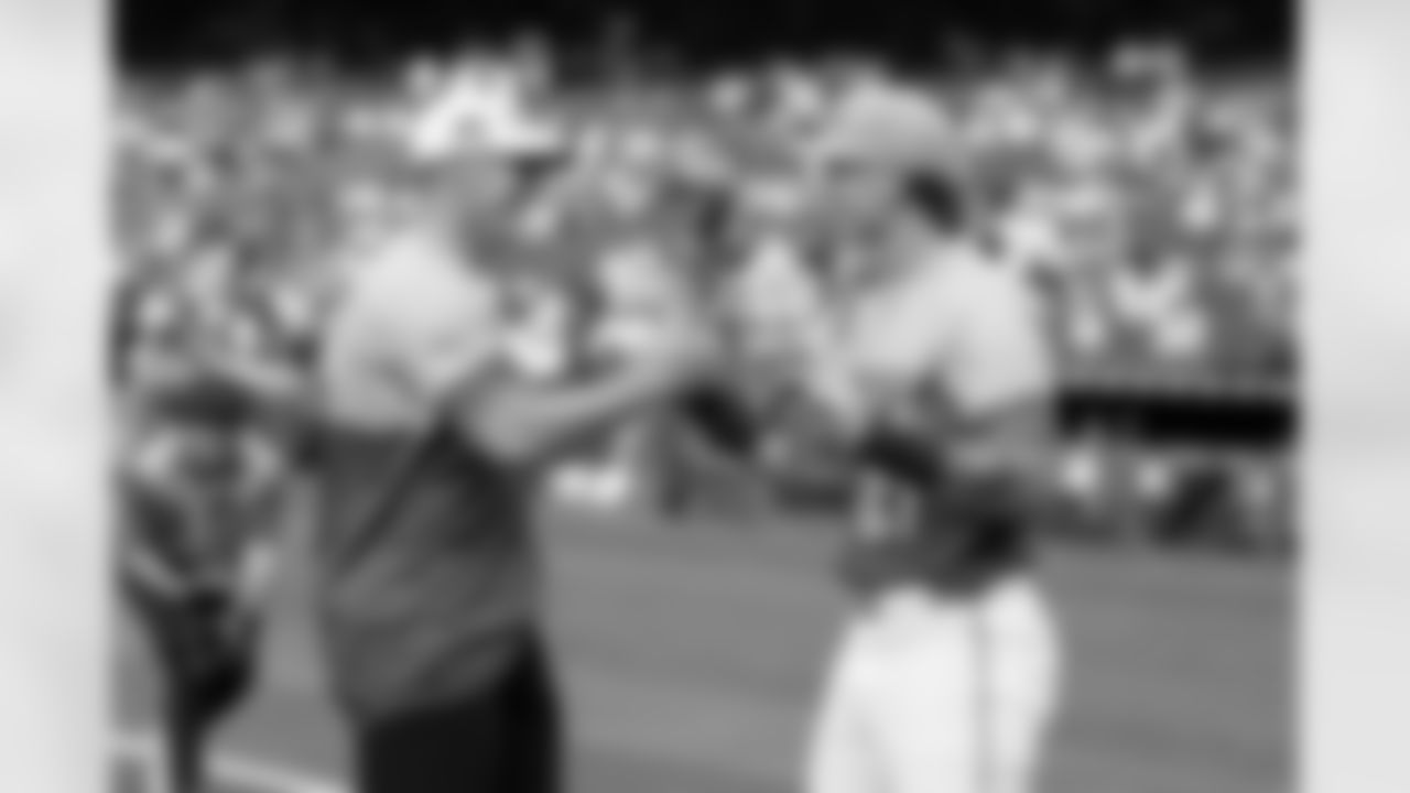 Bo Nix and Jordan Beck after throwing out the first pitch ahead of the Colorado Rockies game against the New York Yankees on Friday, May 23, 2025 at Coors Field in Denver, Colorado.
Photo by Gabriel Christus / Denver Broncos