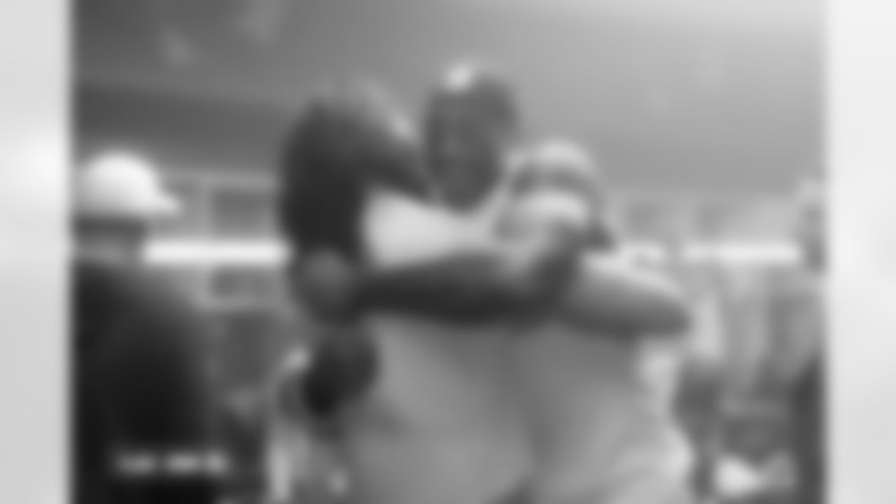 Alex Singleton and Pat Surtain II after the Broncos' Week 18 game against the Los Angeles Chargers at Empower Field at Mile High in Denver, Colorado on January 4, 2026. Photo by Gabriel Christus / Denver Broncos