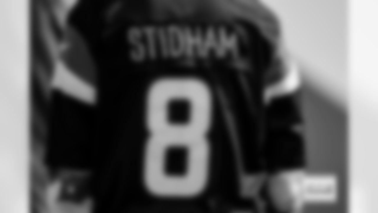 A fan wears a jersey modified for Jarrett Stidham before the AFC Championship Game between the Denver Broncos and New England Patriots at Empower Field at Mile High in Denver, Colorado on January 25, 2026. Photo by Ben Swanson / Denver Broncos