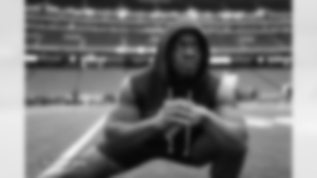 RJ Harvey before the Broncos' Week 9 game against the Houston Texans at NRG Stadium in Houston, Texas on November 2, 2025. Photo by Gabriel Christus / Denver Broncos