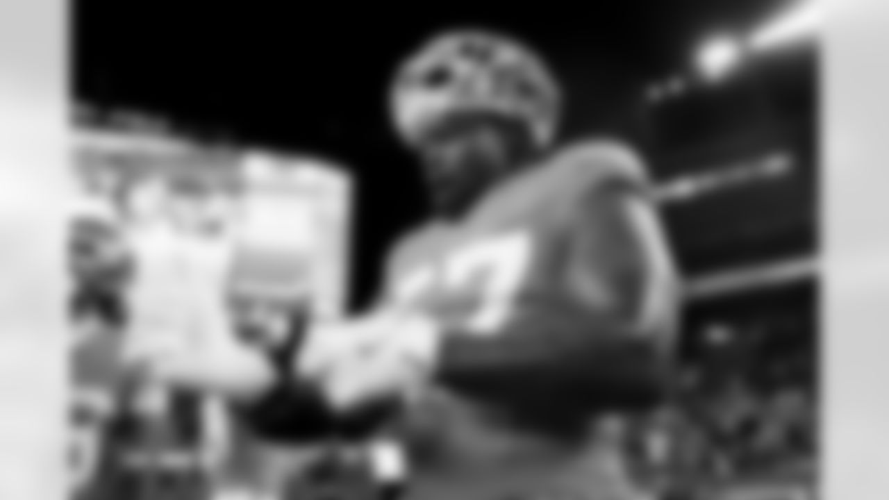 Dre Greenlaw (57) before the Broncos' Week 10 game against the Las Vegas Raiders at Empower Field at Mile High in Denver, Colorado on November 6, 2025. Photo by Gabriel Christus / Denver Broncos