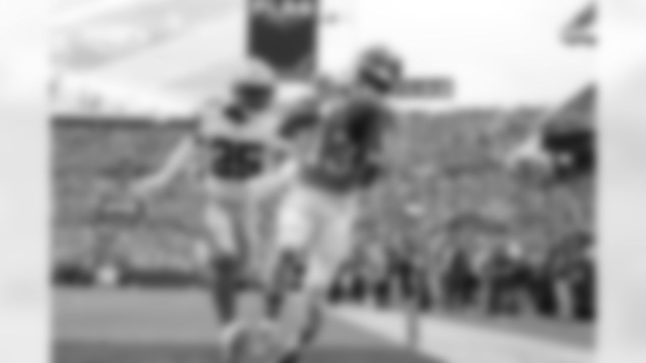 Denver Broncos wide receiver Pat Bryant (13) catches a touchdown pass during the Broncos' Week 8 game against the Dallas Cowboys at Empower Field at Mile High in Denver, Colorado on October 26, 2025. Photo by Gabriel Christus / Denver Broncos