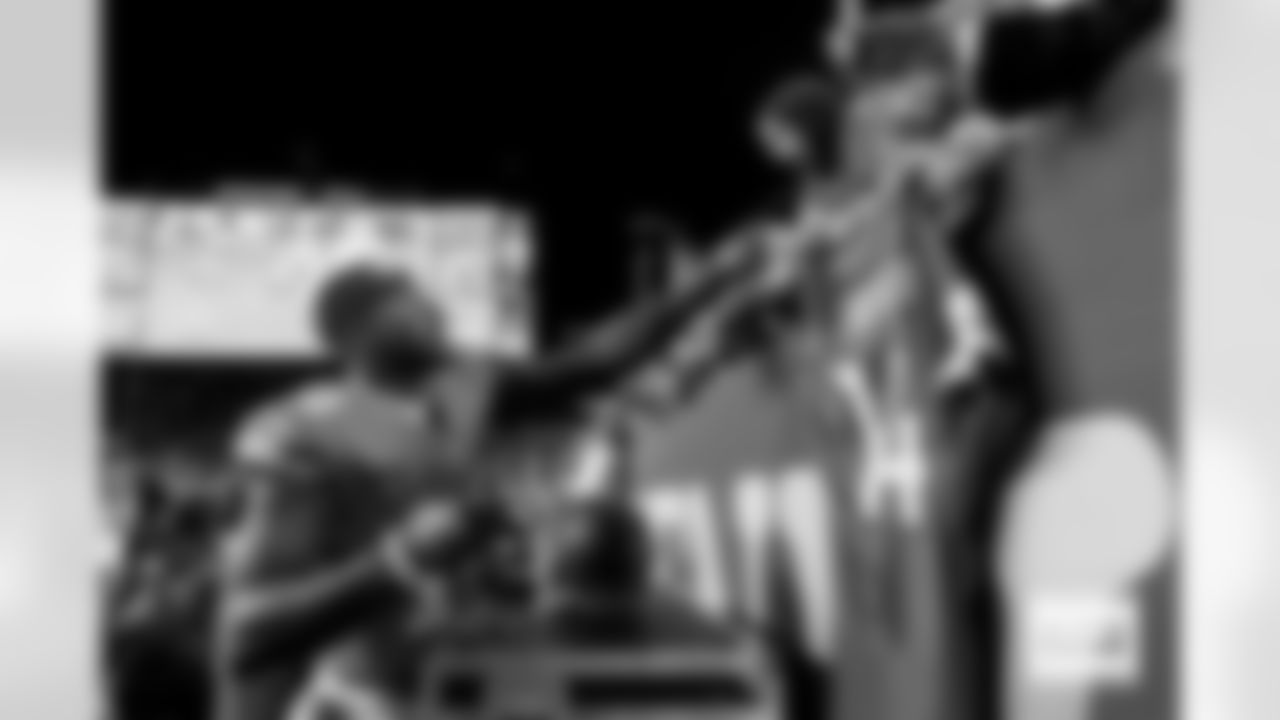 Denver Broncos wide receiver Courtland Sutton (14) signs autographs after the Broncos' Week 10 game against the Las Vegas Raiders at Empower Field at Mile High in Denver, Colorado on November 6, 2025. Photo by Gavin Liddell / Denver Broncos