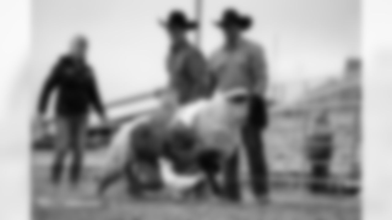 Photos from the filming of the Denver Broncos' mutton-busting-themed 2025 schedule release video.
Photo by Gabriel Christus / Denver Broncos