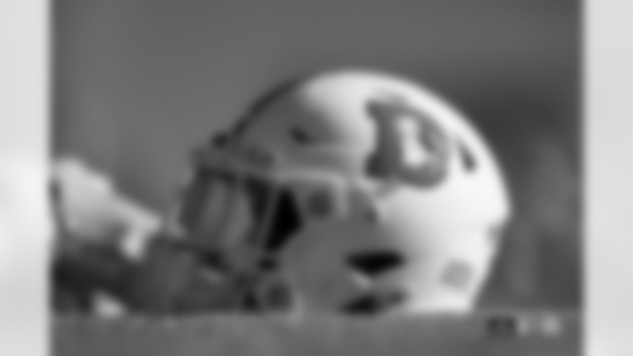 A "Snowcapped" helmet during practice at Centura Health Training Center in Englewood, Colorado on December 21, 2023. Photo by Ben Swanson / Denver Broncos