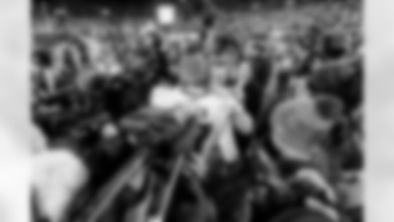 Denver Broncos quarterback Bo Nix (10) and Buffalo Bills quarterback Josh Allen (17) embrace after the Broncos' Divisional Round playoff game against the Buffalo Bills at Empower Field at Mile High in Denver, Colorado on January 17, 2026. Photo by Gavin Liddell / Denver Broncos