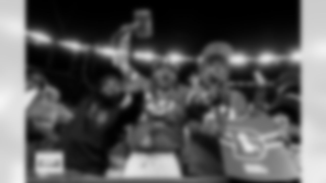 Denver Broncos fans during the Prime Video "Thursday Night Football" postgame show after the Broncos' Week 10 game against the Las Vegas Raiders at Empower Field at Mile High in Denver, Colorado on November 6, 2025. Photo by Gavin Liddell / Denver Broncos