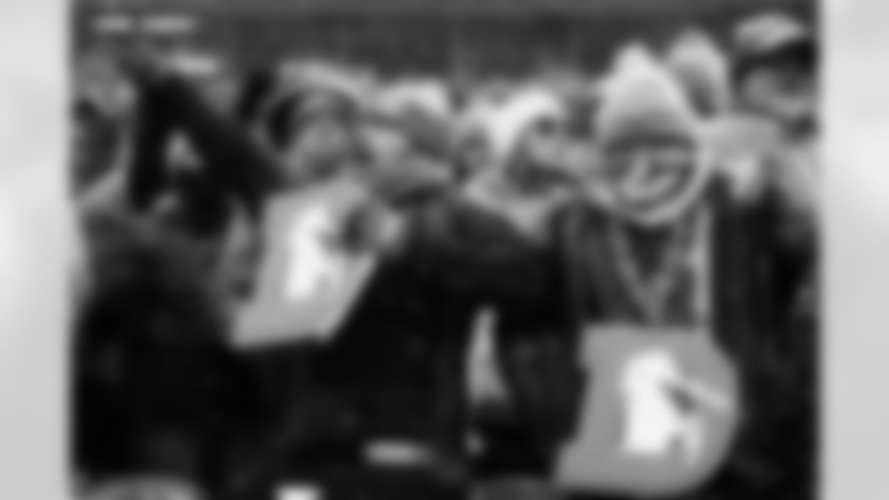 Denver Broncos fans in the snow during the AFC Championship Game between the Denver Broncos and New England Patriots at Empower Field at Mile High in Denver, Colorado on January 25, 2026. Photo by Gavin Liddell / Denver Broncos