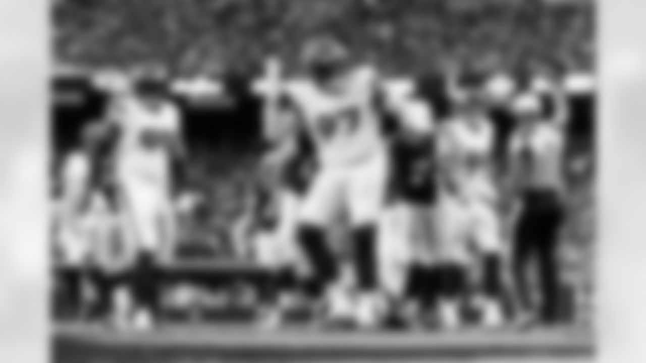 Denver Broncos defensive tackle Malcolm Roach (97) celebrates after a sack during the Broncos' Week 14 game against the Las Vegas Raiders at Allegiant Stadium in Las Vegas, Nevada on December 7, 2025. Photo by Ben Swanson / Denver Broncos