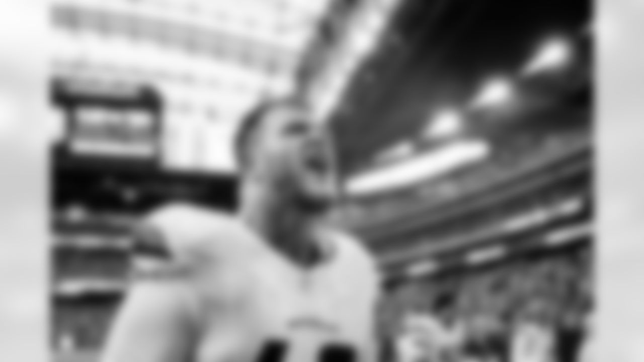 Denver Broncos offensive tackle Mike McGlinchey (69) reacts after the Broncos' Week 9 game against the Houston Texans at NRG Stadium in Houston, Texas on November 2, 2025. Photo by Ben Swanson / Denver Broncos