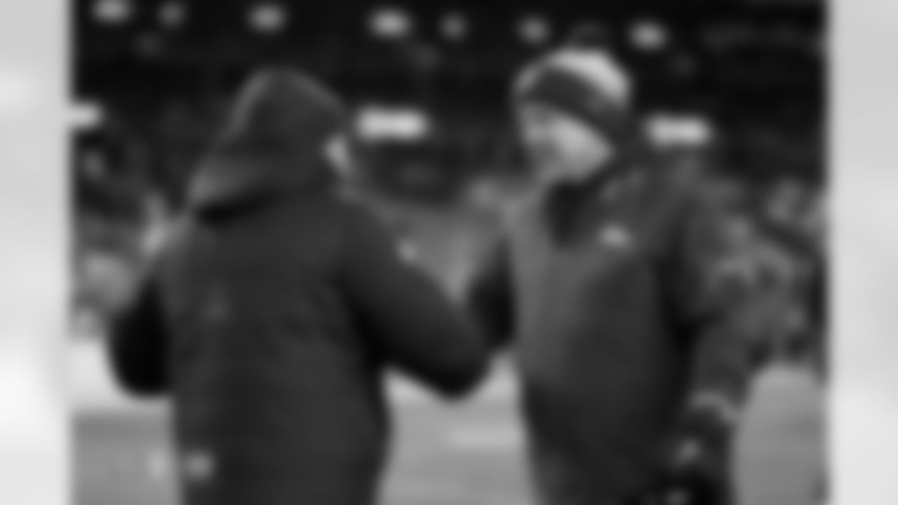 Sean Payton and Bill Belichick before the Broncos' Week 15 game against the Detroit Lions at Ford Field in Detroit, Michigan on December 24, 2023. Photo by Ben Swanson / Denver Broncos