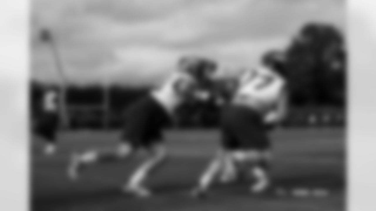 Quinn Meinerz during practice at Tottenham Hotspur Football Club Training Ground in Enfield, England on October 8, 2025. Photo by Gabriel Christus / Denver Broncos