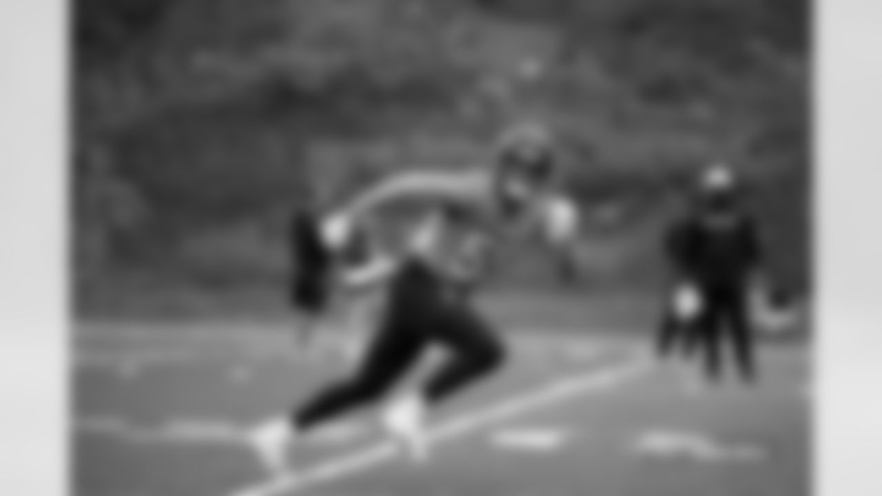 Cody Barton during practice at The Greenbrier in White Sulphur Springs, West Virginia on September 26, 2024. Photo by Gabriel Christus / Denver Broncos