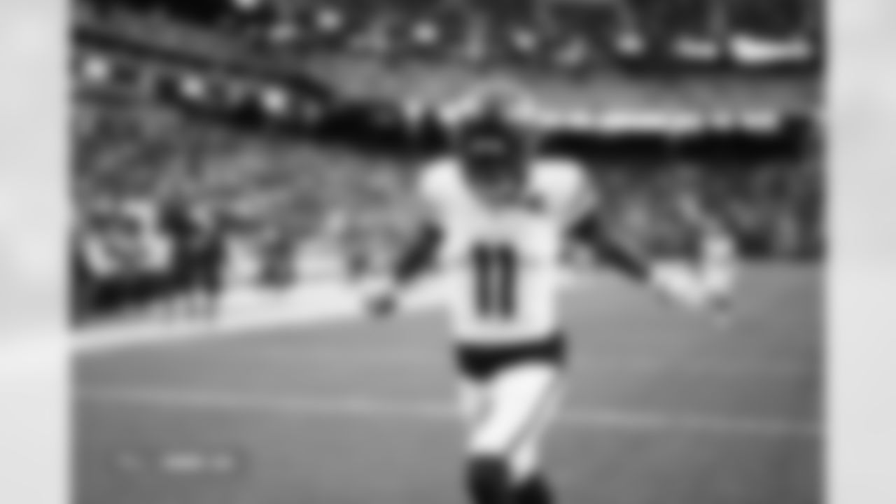 Troy Franklin (11) before the Broncos' Week 14 game against the Las Vegas Raiders at Allegiant Stadium in Las Vegas, Nevada on December 7, 2025. Photo by Gabriel Christus / Denver Broncos