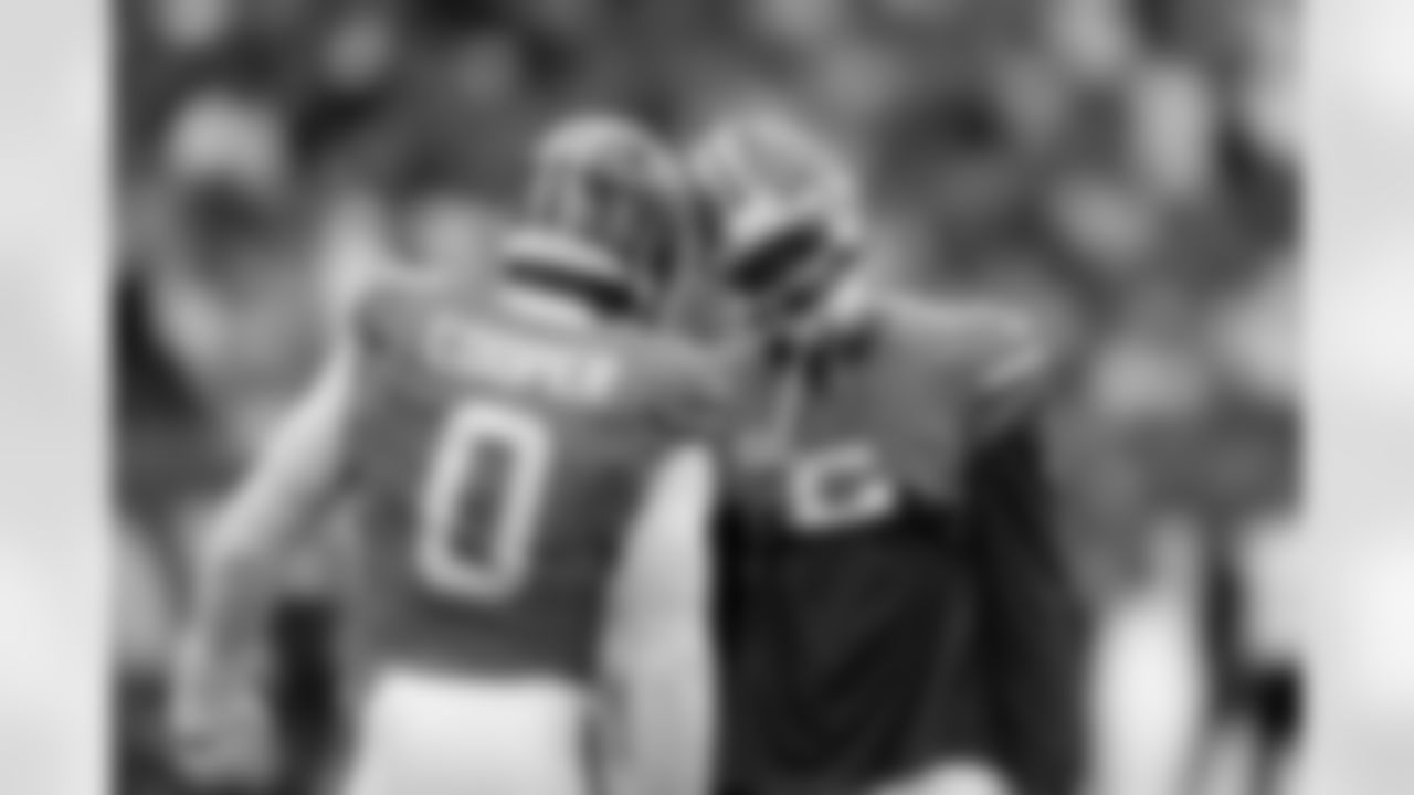 Jonathon Cooper and Pat Surtain II before the Broncos' Week 8 game against the Dallas Cowboys at Empower Field at Mile High in Denver, Colorado on October 26, 2025. Photo by Ben Swanson / Denver Broncos